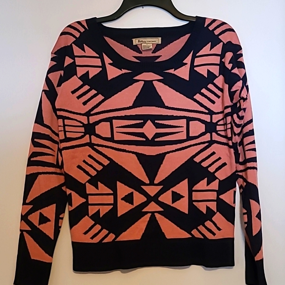 Billy by Flying Tomato navy & Terra cotta color pattern sweater Sz M